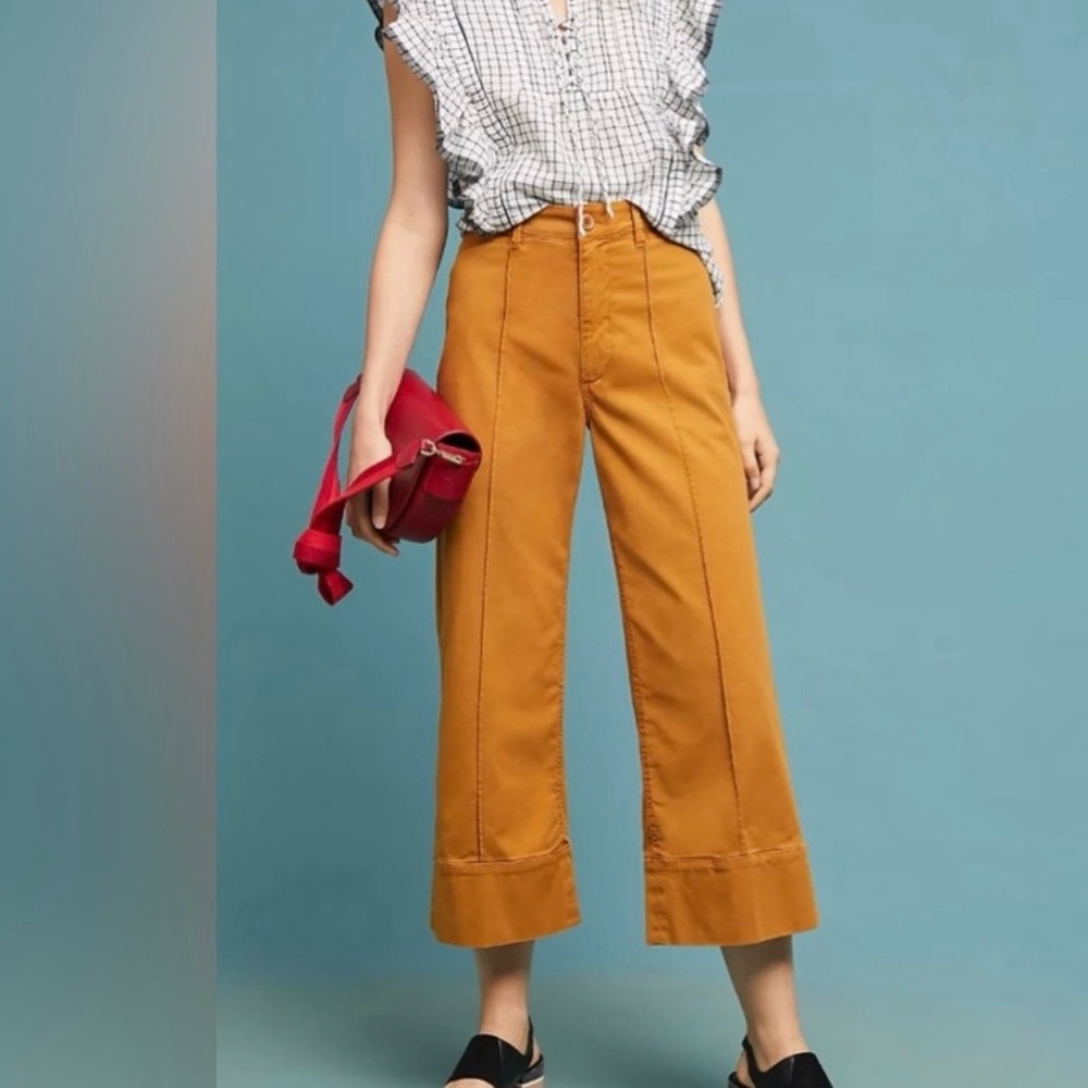 Women’s Anthropologie Cropped Wide-Leg Chino Pants Size 0 in Mustard Yellow